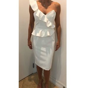 Bardot white one shoulder peplum dress